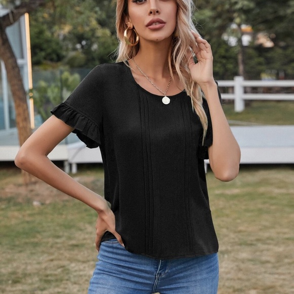 boho ruffle sleeve pleated short sleeve top - Picture 7 of 8